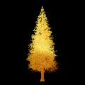 Golden tree with leaves isolated on black background