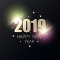 2019. Golden and shiny banner with Happy New Year