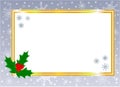 Golden shiny christmas card border with holly leaf. Royalty Free Stock Photo