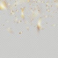 Golden shiny confetti flying on transparent background. Christmas, party banner effect layer. Holiday decorative tinsel