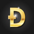 Golden shiny dogecoin icon badge symbol vector