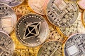 Golden Shiny Ethereum coins heap