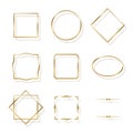 Golden shiny frames with shadows isolated on white background. Vector golden luxury realistic border set. Royalty Free Stock Photo