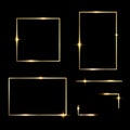 Golden shiny glowing frames set isolated over black Royalty Free Stock Photo