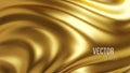 Golden shiny liquid waves 3d realistic background. Vector illustration