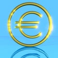 Golden shiny metallic euro symbol on a blue Royalty Free Stock Photo