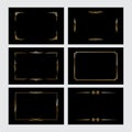 Golden shiny retro frame set isolated on black background. Vector vintage design elements.