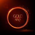 Golden shiny rings. Abstract vector banner. Light effects,  particles, glare and reflections. Glowing stellar dust. Royalty Free Stock Photo