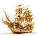 Golden ship isolated on white background
