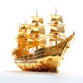 Golden ship isolated on white background