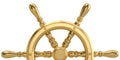 Golden ship steering wheel isolated on white background 3D illustration