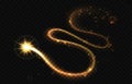 Golden shooting star effect, light line trail of glowing flying star comet effect
