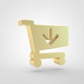 Golden shopping cart arrow down icon isolated on white background. Royalty Free Stock Photo