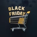 Golden shopping cart on dark background, Black Friday concept