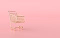 Golden shopping cart on pink background 3d render