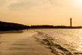 Golden shot of shivrajpur beach in somnath gujarat india at dusk Royalty Free Stock Photo
