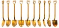 Golden shovel set foreshortening 3d illustration