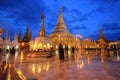 Shwedagon Pagoda with reflection and twilight