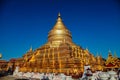 The golden Shwezigon Pagoda or Shwezigon Paya in Bagan, Myanmar former Burma Royalty Free Stock Photo