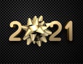 Golden 2021 sign with bow on transparent background