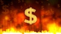 Golden sign of dollar currency against fiery background, money rules the world