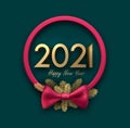 Golden 2021 sign in red wreath