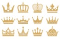 Golden silhouettes of crowns. Symbol of the rule of the power of wealth. Your company logo icons. Vector illustration Royalty Free Stock Photo