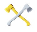 Golden and silver axes on white