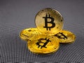 Golden and silver bitcoin on abstract background. Bitcoin cryptocurrency.