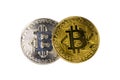 Golden and silver bitcoins isolated on white background Royalty Free Stock Photo