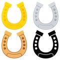 Golden, silver, bronze, black horseshoe icon vector set for good luck isolated on white background.