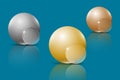Golden, silver and bronze 3D spheres and transparent banners for text. Infographic template