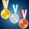 Golden, Silver and Bronze Medals. Vector Set Royalty Free Stock Photo