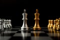 Golden and silver Chess king pieces Invite face to face and There are chess pieces in the background. Concept of competing, Royalty Free Stock Photo