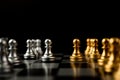 Golden and silver Chess pawn pieces Invite face to face and There are chess pieces in the background. Concept of competing, Royalty Free Stock Photo