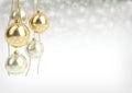 Golden and silver christmas balls hanging on bokeh background. 3D render Royalty Free Stock Photo