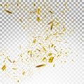 Golden and Silver Confetti. Vector Festive Illustration of Falling Shiny Confetti Glitters on Transparent Checkered Backg Royalty Free Stock Photo