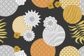 Golden and silver floral pattern with Japanese motifs. Minimalism style. Royalty Free Stock Photo