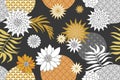 Golden and silver floral pattern with Japanese motifs. Minimalism style. Royalty Free Stock Photo