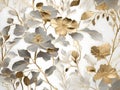 Golden and Silver Flowers Pattern on White Background Royalty Free Stock Photo