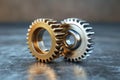 Golden and silver gear. Closeup of two metal cog gears Royalty Free Stock Photo