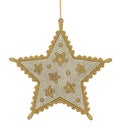 Golden and silver glittering Christmas tree decoration in shape of five-pointed star Royalty Free Stock Photo