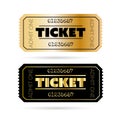Golden and silver glittering stub ticket templates on white background. Royalty Free Stock Photo