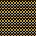 Golden and silver glittering zigzag pattern on black background. Gold Seamless pattern. Repeatable geometric design. Can be used
