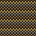 Golden and silver glittering zigzag pattern on black background. Gold Seamless pattern. Repeatable geometric design. Can be used