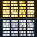 Golden and Silver gradient set. Various of shiny silvery and gold pattern. Realistic metalic foil. Vector illustration isolated Royalty Free Stock Photo