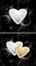 Golden and silver hearts with diamonds Royalty Free Stock Photo