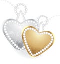 Golden and silver hearts with diamonds Royalty Free Stock Photo