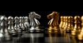 Golden and silver horse chess pieces Invite face to face and There are chess pieces in the background. Concept of competing, Royalty Free Stock Photo