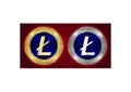 Golden and silver Litecoin LTC cryptocurrency coins on blockchain background Royalty Free Stock Photo